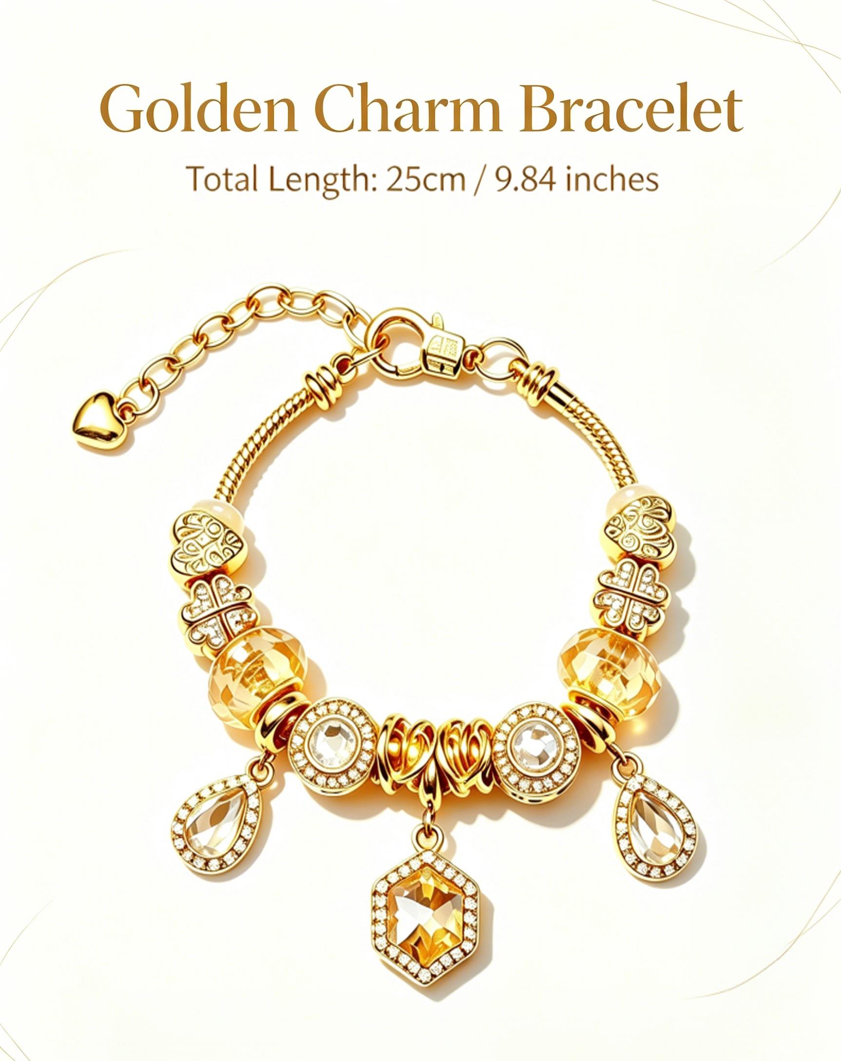 Luxury Champagne Gold Hexagon Charm Bracelet, Gold-Tone Snake Chain with Clover & Teardrop Zircon Beads, Adjustable Elegant Jewelry for Women Luxury Champagne Gold Hexagon Charm Bracelet, Gold-Tone Snake Chain with Clover & Teardrop Zircon Beads, Adjustable Elegant Jewelry for Women