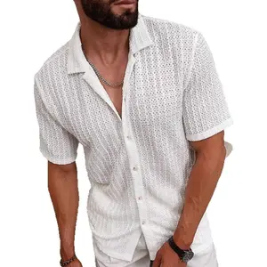 New Men's Fashion Casual Slim Top Cardigan Fabric Menswear Shortsleeve Thin Asian Polyester Shirts Light Blue Blue Wetsuit Plain
