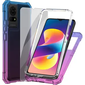TCL K24/K23 Phone Case with Screen Protector, Dual Layer Protection, Shockproof Corners, TPU Bumper,  Case - Blue Pink