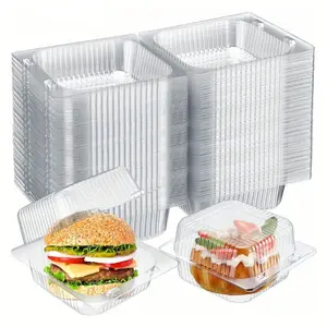 10/20/50pcs Transparent Plastic Square Hinge Food Container with Lid, Airtight Durable Shell, Suitable for Hamburgers Cakes Sandwiches Pasta Fruits