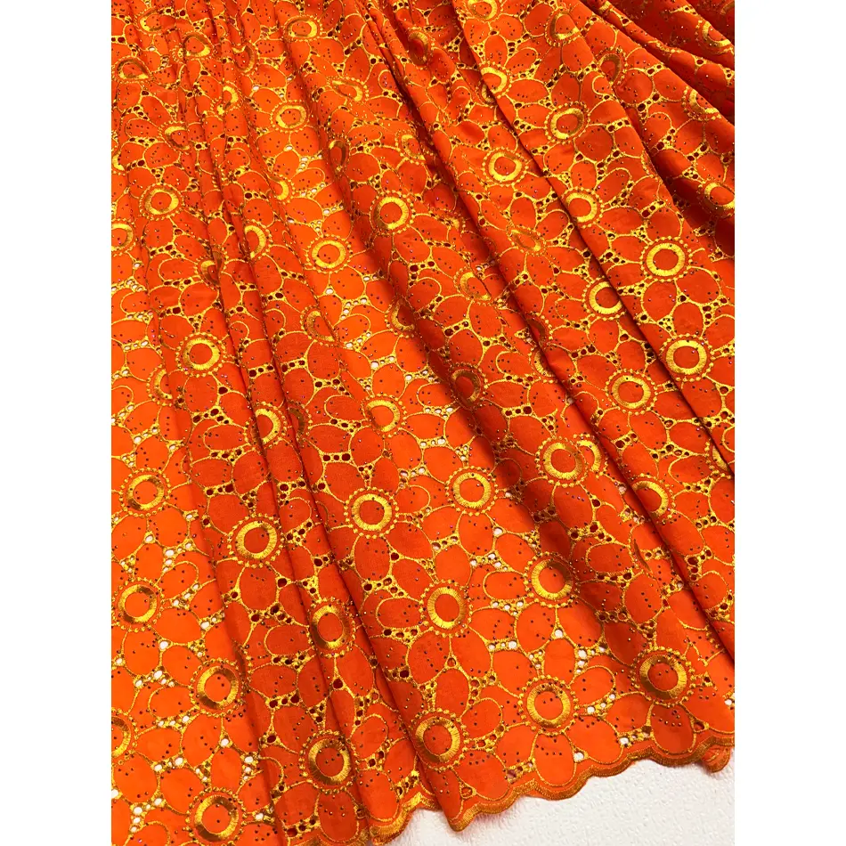 Swiss Voile Polyester Lace Weave Chic Fabric - 5yd Orange & Gold Indoor Material with Soft Texture, Modern Cultural Print & Tiny Stones, Durable, Refined Finish for Sewing, Curtains, Home Decor, Special Occasions