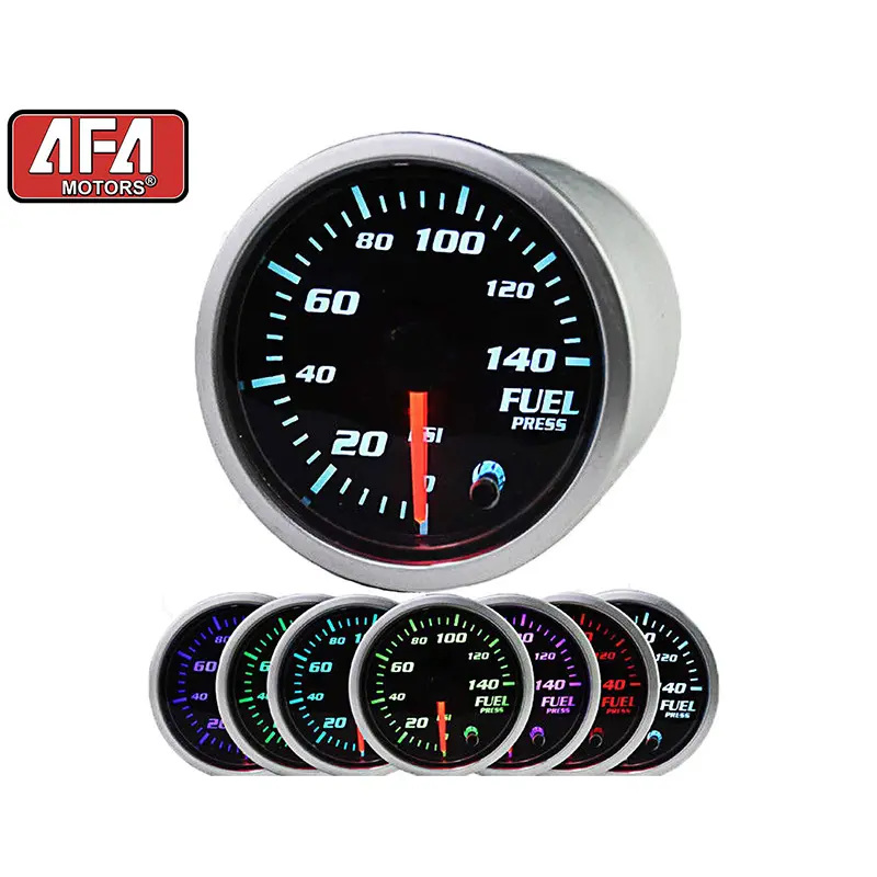 AFA Motors FPG-140 2" Automotive 7-Color LED Fuel Pressure Gauge - 0-140 PSI, Smoked Lens, High Precision Durable Aluminum, 12V DC Compatible, Vehicle Performance Monitoring, Easy Installation, Color Memory Set, Stepping Motor Drive