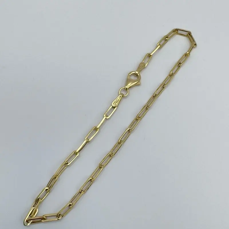 10k Gold Paper Clip Bracelet, Dainty Minimalist Jewelry for Women 2mm 7in
