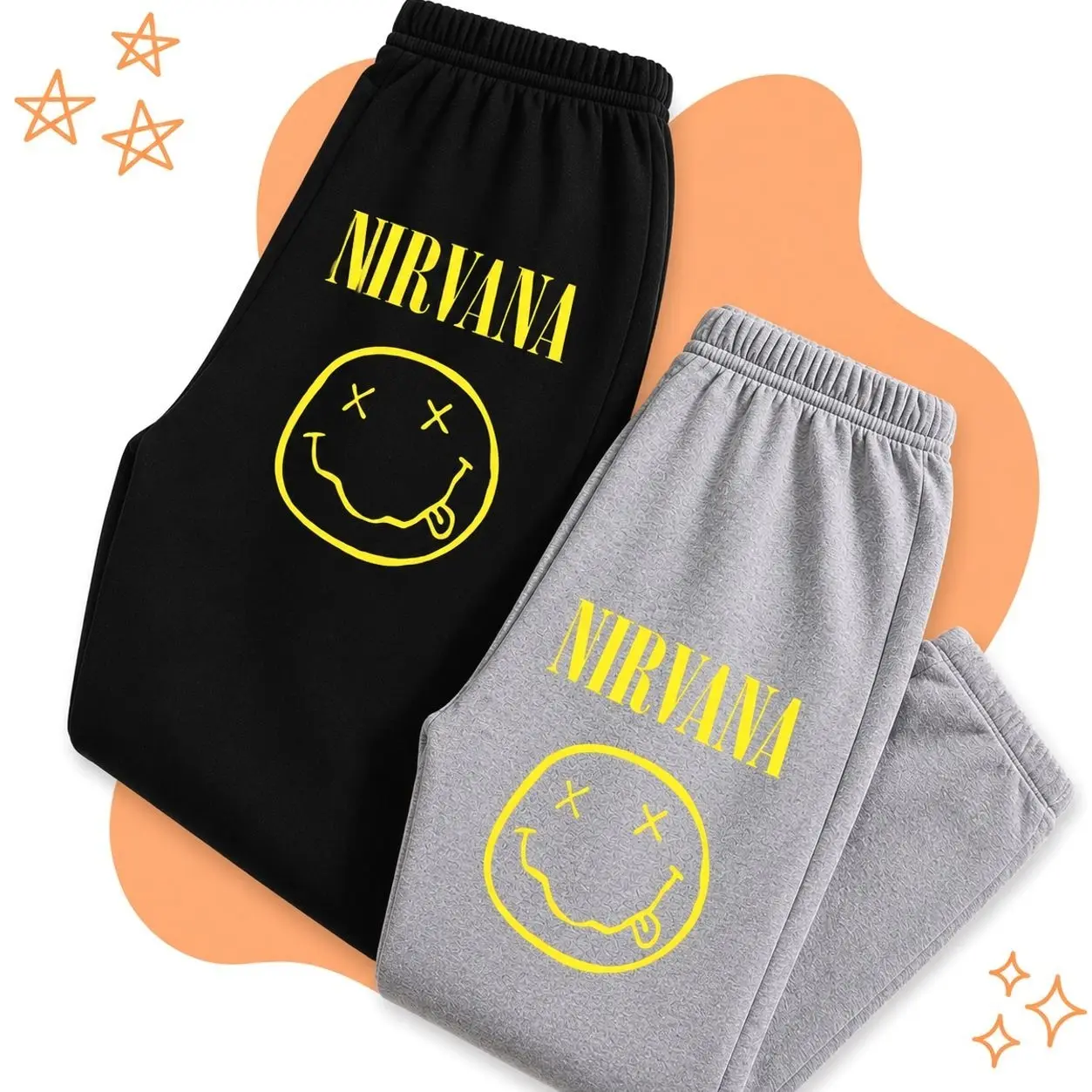 Vintage Nirvana Band logo Sweatpants, Cotton Graphic Sweatpants, Perfect Outfit For Outdoors, Menswear, Womenswear, Fit for Men and Women All Seasons Basics, Trending 26  Q