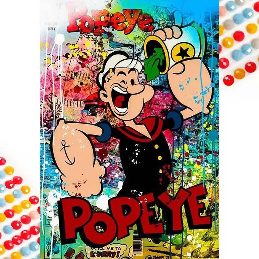 5D DIY Full Rhinestone Round Diamond Painting Design Pattern - Diamond Art Kit Popeye Mosaic, Canvas - DIY Decorative Painting, Home Wall Decor, Suitable for Halloween and Christmas, Birthday and Anniversary Gifts, Diamond Painting Kits