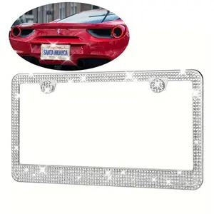 Rhinestone Decor Car License Plate Frame, Rhinestone Sparkly Car Plate Frame with Bolts & Screws, Car Exterior Accessories for Women