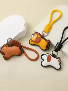 Cartoon Animal Keychain, Cute Healing Style, PU Leather Anti-Loss Strap, Capybara Lion Dog Design, Student Couple Bag Charm Gift