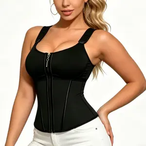 Women's Strong Waist Trainer Fitted Shapewear Top - High Compression Waist-Worn Bodysuit, Double Tummy Firming Zipper-Hook Design, Belly-Friendly Body-Hugging Premium Fabric Sports Fitness Vest, Fitted Shapewear Tops