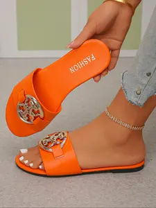 New Women's Flat Sandals, Metal Buckle Design, Rubber Material, Multiple Colors Available, Perfect Valentine's Gift, Casual Comfort Shoes