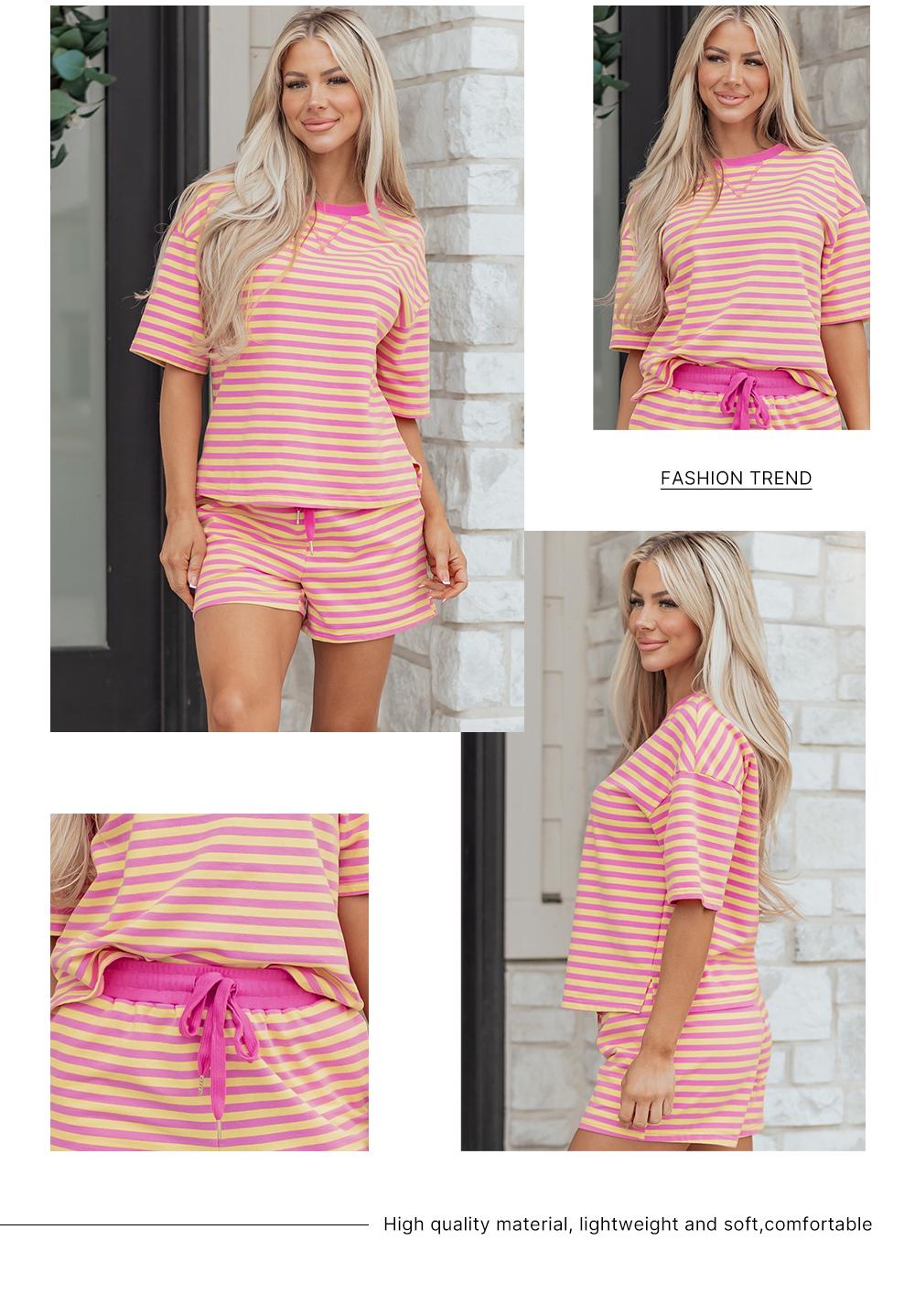 Asvivid Women's Stripe Two Piece Set Drop Shoulder Casual T Shirt & Short Set - 2 Pieces Set Versatile Summer Outfit Clothes Asvivid Women's Stripe Two Piece Set Drop Shoulder Casual T Shirt & Short Set - 2 Pieces Set Versatile Summer Outfit Clothes