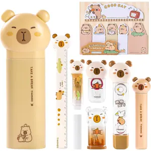 9 count Cute Capybara Stationary Set Kawaii School Supplies  Stationery, Includes Pencil Sharpener, Eraser, Correction Tape, Glue Tape, Sticky Notes, Ruler,  for Office School Supplies