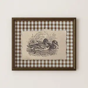 Vintage Duck Print Brown Gingham Farmhouse Wall Art