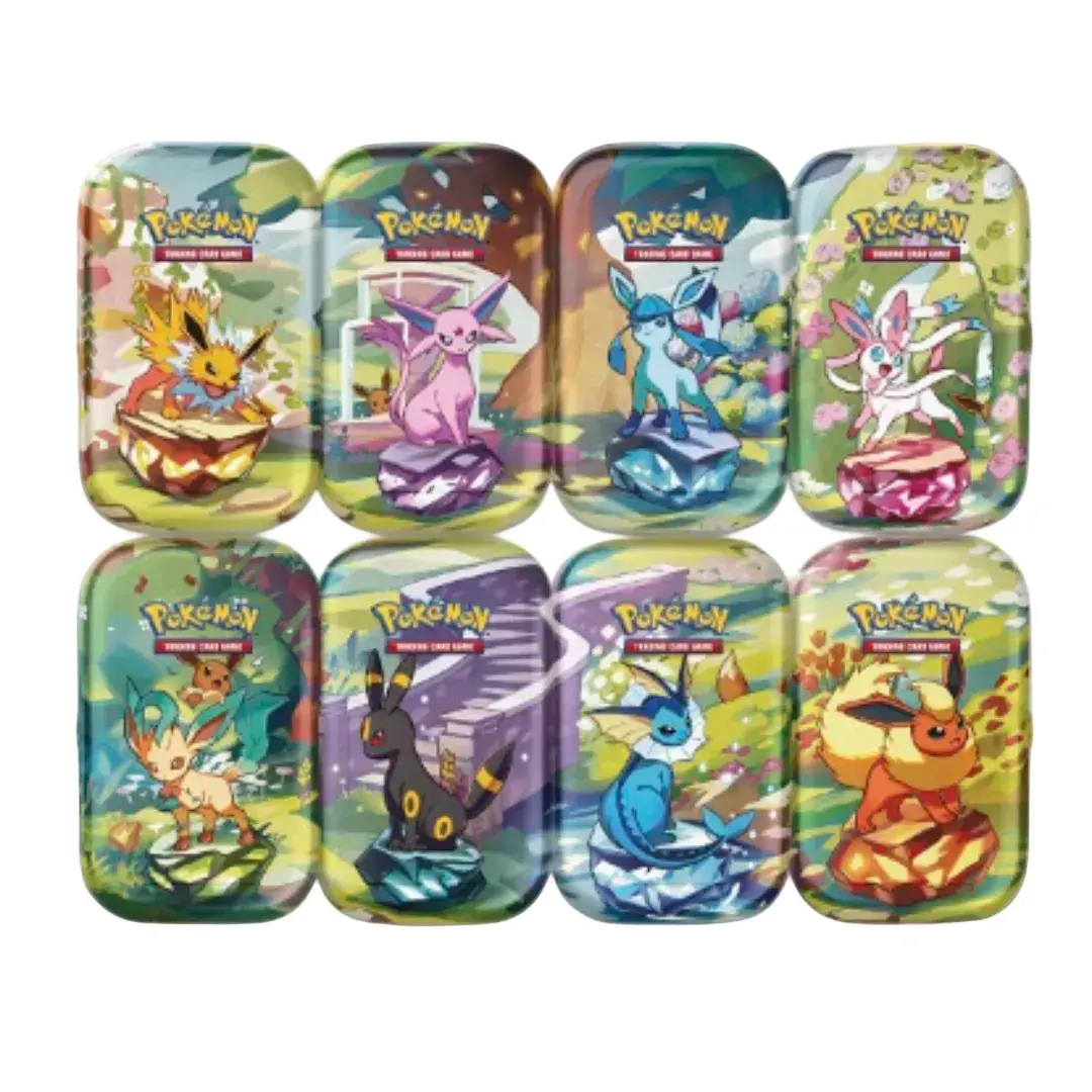 Pokémon TCG: Scarlet & Violet Prismatic Evolutions Mini Tin Collectible Tin with 2 Booster Packs and Eevee Coin Featuring 8 Unique Colors