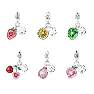 MULA 925 Silver Plated Fruit Charm Collection with Zircon and Enamel - Fits Pandora Bracelets and Necklaces - Perfect Jewelry Gift for Women and Girls on Birthdays, Anniversaries, Valentine's Day and Christmas