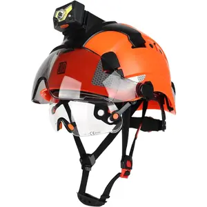 Safety Helmet Hard Hat with Detachable Headlamp Light and Visor, Vented Construction Hardhat with Chin Strap, Built-In Light Bracket, Dual Visor System, Complete Kit with Backpack & Skull Liner