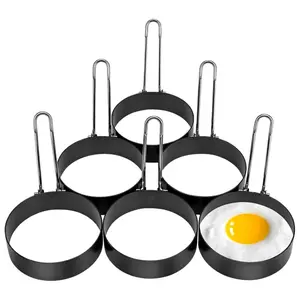 6 piece Stainless Steel Egg Rings Non-Stick Frying Egg Maker Molds Round Egg Cooking Ringsfor frying Eggs and Omelet