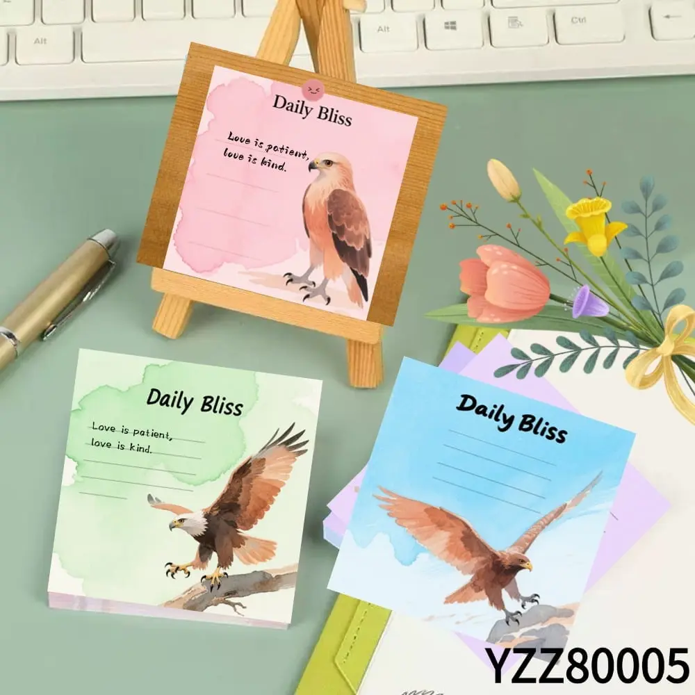 Eagle-Themed Cards, 100 Note Cards (3.54x3.54 inches) with Adorable Inspired Patterns & 105 Emoticon Stickers, Home Office Planning & Letter Writing Notepads, Emoticons, Small Size