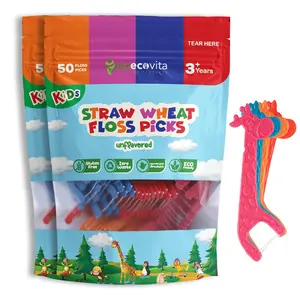 Biodegradable Kids Flossers - Unflavored Dental Floss Picks for Children | Fluoride & Plastic-Free | Colorful & Fun Animal Floss Sticks | Eco Friendly, Vegan, Natural (Unflavored)
