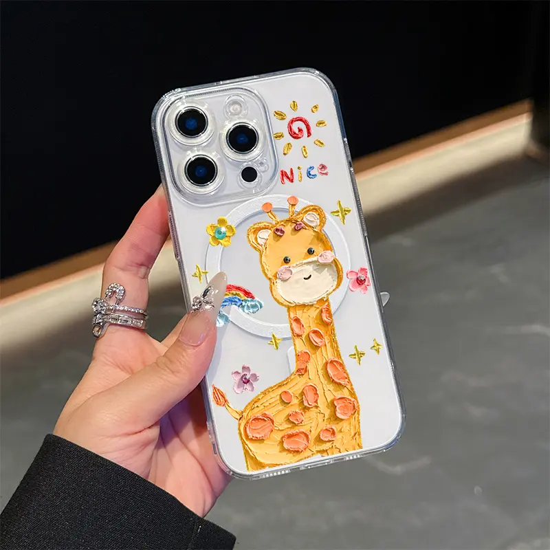 Phone Case: Oil Painting Giraffe Adapted to Apple  iPhone 17 E Air Pro ProMax iPhone16 15 14 Plus 13 12 11 X XS XR Wireless Magnetic Charging Accessories Phone Case Suitable for iPhone Wireless Magnetic Charging Accessories