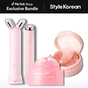 [StyleKorean] Pink Glow Booster Set (Medicube Age-R Booster Pro mini + V Roller Head, PDRN Collagen Capsule Cream, Abib PDRN Retinal Eye Patch)