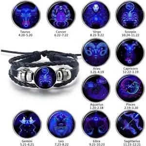 ZodiacGuardianBracelet,ZodiacSignsSpiritBracelet,ManifestationBracelet,MultilayerAdjustableZodiacLeatherBraceletsforUnisexGiftcuteCharmBraceletwithRedScissors