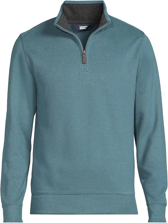 Lands' End Men L Bedford Rib Quarter Zip Pullover Sweater Spade Blue 447688, 448703/T
