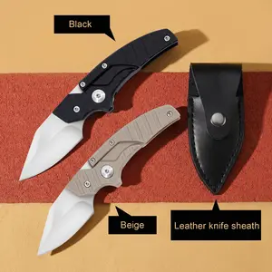 Portable EDC multifunctional tactical outdoor folding knife with two modes and a D2 blade; includes a leather sheath for everyday carry; an outdoor cutting tool designed specifically for climbing and fishing; a must-have for camping and hiking trips.