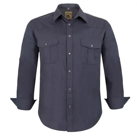 COEVALS CLUB Men's Cotton Blend Fitted Cut Button Up Front Casual Longsleeves Collared Western Pearl Snap Workshirt - Classic Plain Tops for Cowboy, Work Use