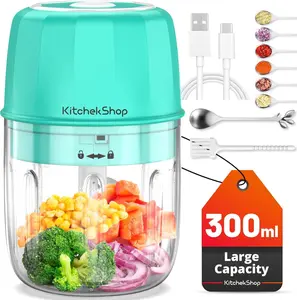 Rechargeable Portable and Cordless Mini Food Processor 300ML with Stainless Steel Blade, Electric Garlic Chopper Vegetable Chopper Blender for Nuts Chili Onion Minced Meat and Spices Bpa-Free(Green) KitchekShop