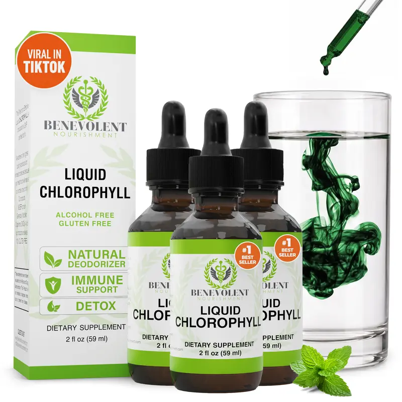 3 Pack Liquid Chlorophyll Drops Nutritional Supplement - 12-Month Supply, Peppermint Flavor, Internal Deodorant Supplement, Gut Support, Liver Cleanse Detox, Antioxidant Rich, Bad Breath Relief