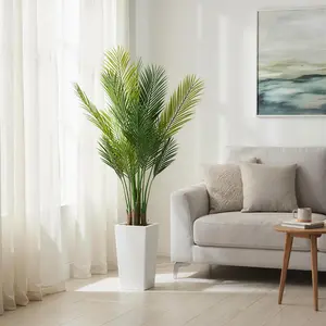 Artificial Palm Tree, Tall Faux Plants Indoor Tropical Areca with White Planter and Lifelike Leaves, Fake Potted Trees for Living Room Bedroom Home Office Outdoor Porch Decor