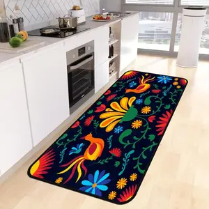 Orange Birds Flowers Mexican Kitchen Rug,Kitchen Runner Rug Non Slip Washable Standing Desk Mat Laundry Room Runner Rug Area Rugs for Floor Bathroom,Hallway,Office,Sink,Mudroom 20''x48''