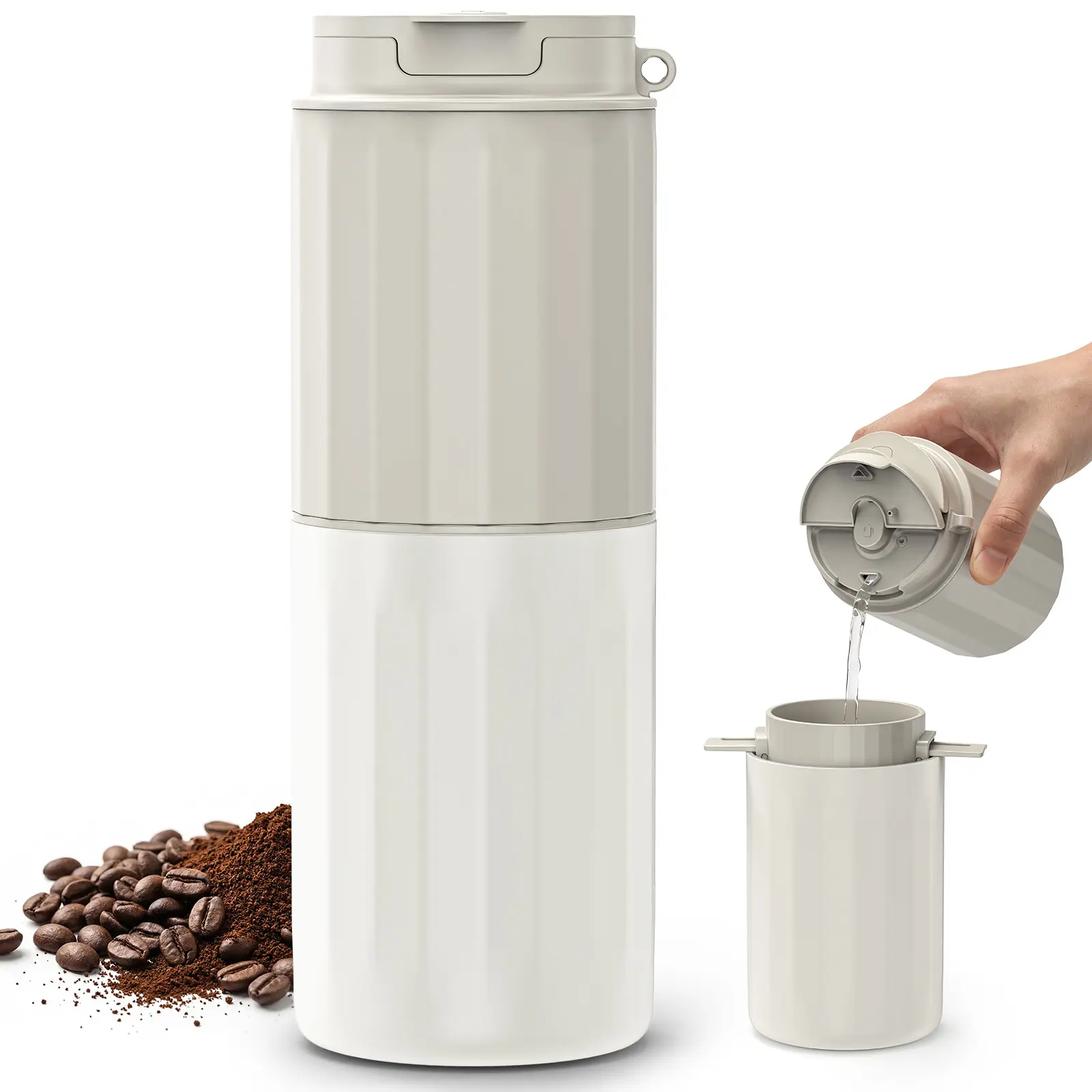 COWSAR Coffee Grinder Electric - Grind While Charging, Portable with Electric Grinder & Insulated Mug and Pour Over for Travel, Cordless/Rechargeable Coffee Bean Grinders for Travel,Camping, Car-Gloss WHITE