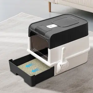 Cat Litter Box Fully Enclosed, Drawer Design for Easy Cleaning, Large Capacity & Anti-Spill, One-Way Entry Prevents Litter Carry-Out, Blocks Odor, Split Structure with Functional Zones, Collapsible Po