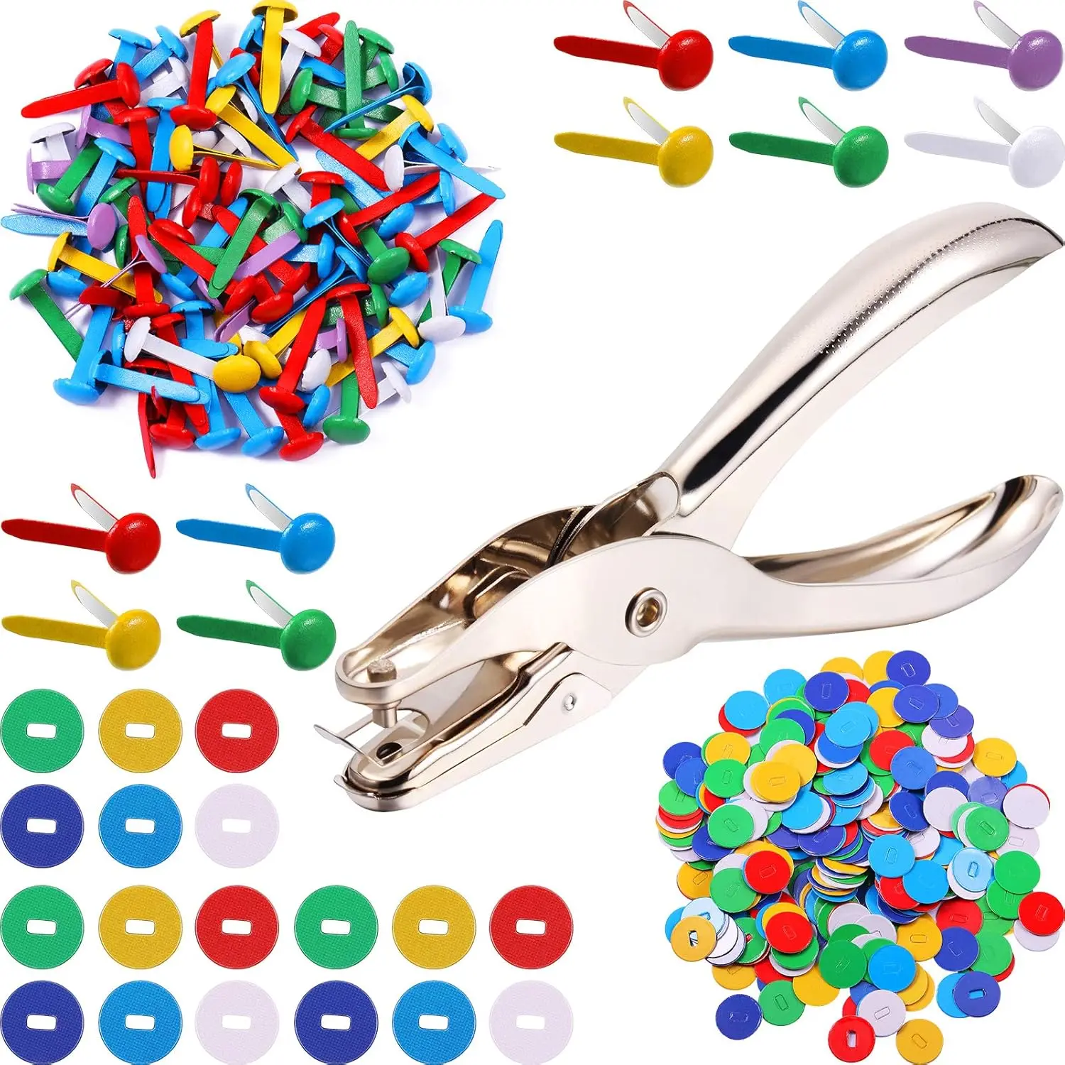 100 Pieces Brass Paper Fasteners Paper Brads, and 300 Pieces Washers with Hole Punch for DIY Craft Scrapbooking School Supplies(3/4 Inch Long,Multicolor)