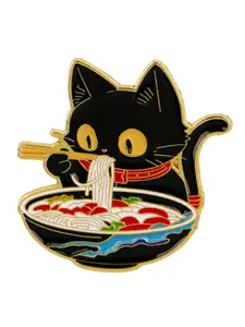 Adorable Ramen Cat Badge, Cartoon Animal Design Pin, Unisex Daily Clothing Decoration, Perfect Gift for Family and Friends, Accessories