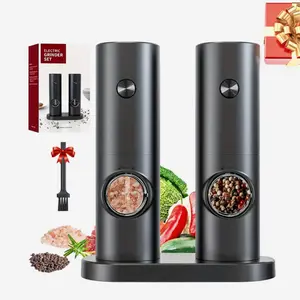 Electric Salt and Pepper Grinder Set, Kitchen, Kitchenware, Home, Seasoning, Adjustable Coarseness, LED Light Storage Base, Battery Powered, One-Handed Button Start, Abs Material