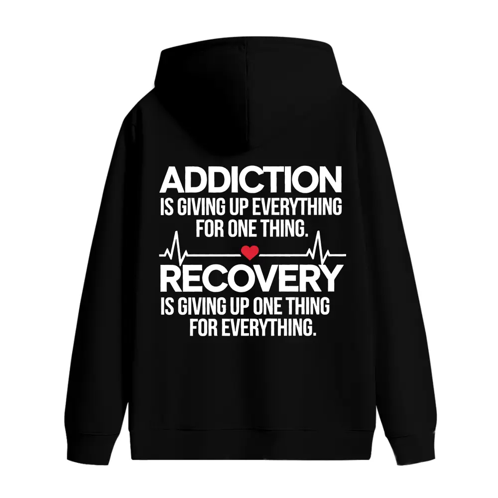 Women's Graphic Pullover Hoodie - Casual Cotton-Polyester Long Sleeve Sweatshirt, All Seasons Normal Type, Back Print Addiction Recovery Support Message, Do Not Dry Clean