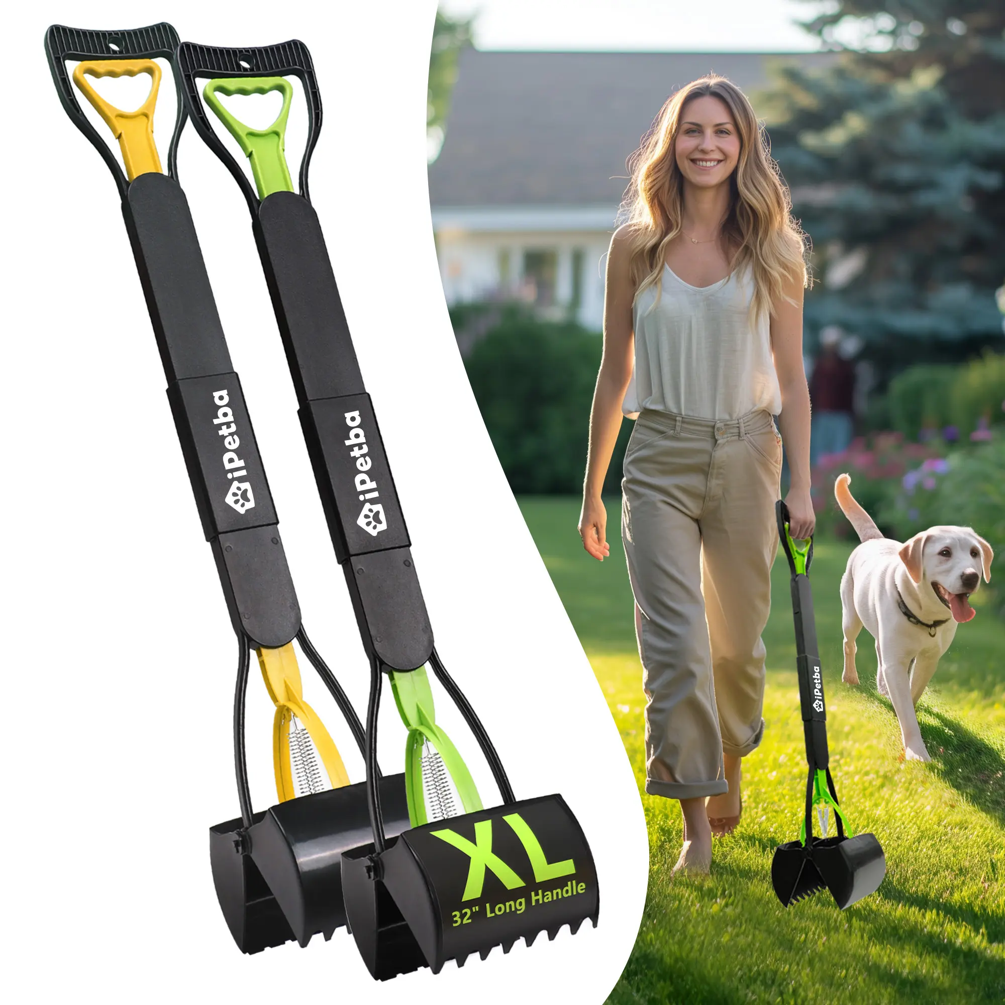 2-Pack Large Dog Pooper Scooper for Yard, 32" Long Handle, No Bending, Grass-Friendly, Easy to Clean, Durable & Sturdy, Road Trips, Seniors