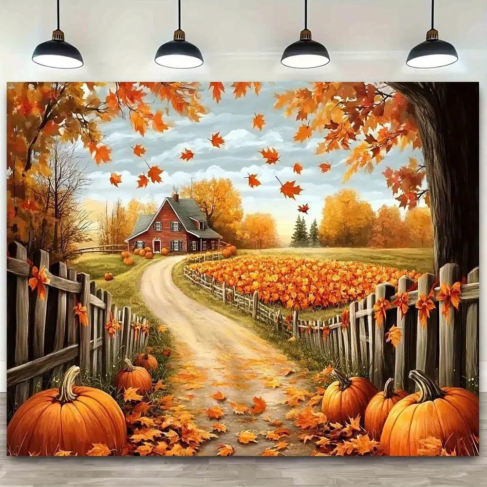 Soft Polyester Autumn Camping Photo Backdrop Banner - 1pc Vibrant Forest & Pumpkin Patch Design, Multi-Size Options, Party Decoration Supplies, Wedding Party Backdrop for Outdoor Fall Activities