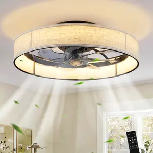 Garwarm Flush Mount Caged Ceiling Fan with Light, Modern Farmhouse Ceiling Fans, Dimmable LED,6 Speeds, Low Profile Ceiling Fan for Bedroom,Living Room,Kitchen,Children's Room