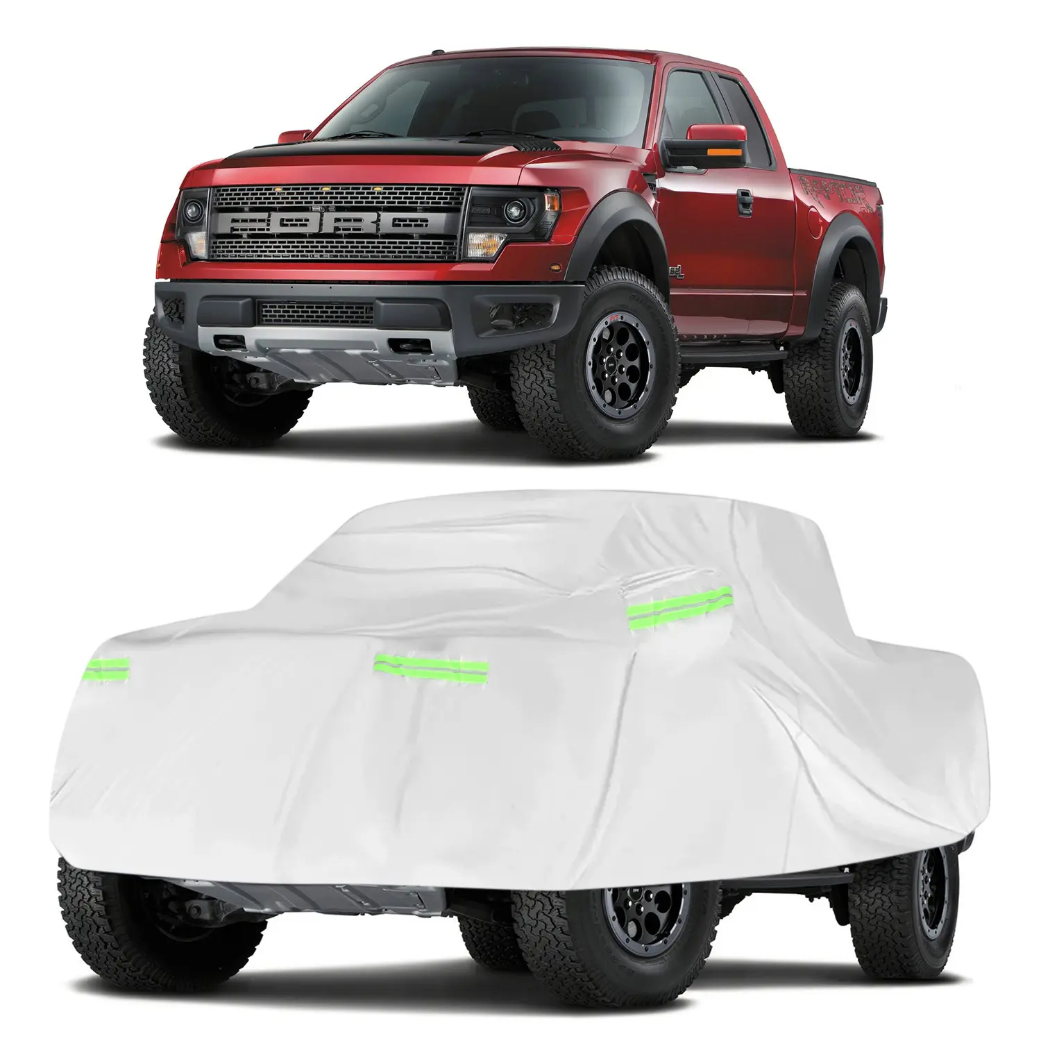 190T Silver All-Weather Reflective Car Cover, Waterproof Windproof UV Protection Dust Cover for Vehicles-Suitable for F150 Pickup Truck Dustproof Design Weatherproof Top Cover