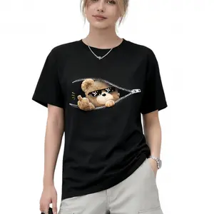 Cool Teddy Bear Zipper Graphic T-Shirt - Trendy Black Tee with Sunglasses Bear Design - Fun and Playful Animal Print Shirt - Casual Wear for Men and Women - Perfect Gift for Bear Lovers