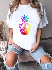100% Cotton Unisex Pineapple, Funny Pineapple, Hawaii, Summer, Pineapple T-Shirt Women'S Men Graphic Tee Casual Round Neck Short Sleeve T-Shirt