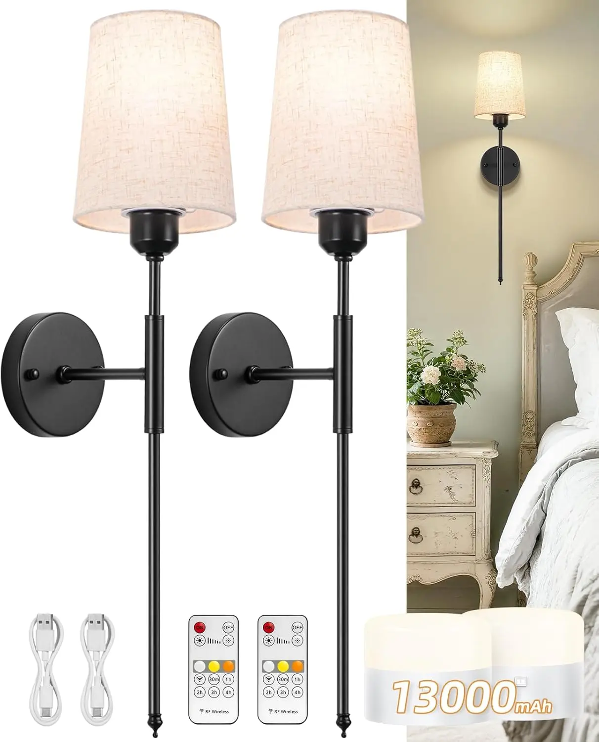 NookNova Battery Operated Wall Sconce, Gold Rechargeable Wall Sconces 13000 mAh Battery Powered Sconces Wireless Sconces Wall Decor Set of 2 Wall Lights for Bedrooms Living Room