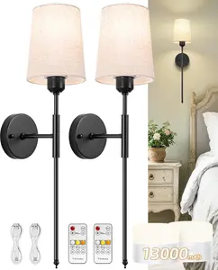 NookNova Battery Operated Wall Sconce, Gold Rechargeable Wall Sconces 13000 mAh Battery Powered Sconces Wireless Sconces Wall Decor Set of 2 Wall Lights for Bedrooms Living Room