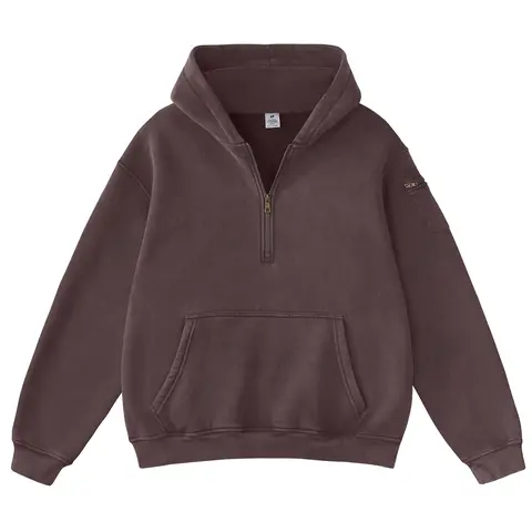 FAIABLE Hoodies Vintage Acid Washed Heavyweight Fleece Half Zip Unisex Hoodie with Kangaroo Pocket & Earbud Sleeve Pocket Casual Aesthetic Streetwear Style Essential Comfort Hoodies