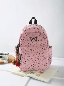 Women's Practical Large Capacity Backpack with Bow Print Design, Casual Travel Backpack with Stylish and Functional Features, Printed Backpack