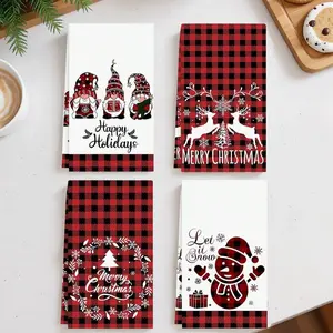Christmas Theme Hand Towels Set, Plaid Gnome Christmas Tree Pattern, Living Room Decor, Party Decoration, Restaurant Decoration