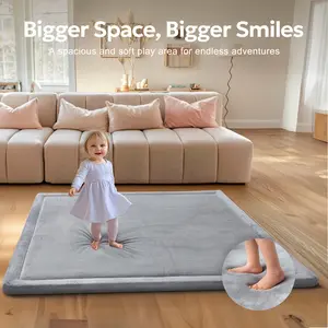 PASAMIC Premium Thick Foam Play Mat 50"x50" & 59"x71" - Non-Slip Cushioned Crawling Mat for Infants, Toddlers, Living Room - Soft Gray Mat with Heart & Star Patterns, Mother'S Day Gift, Toddler Play Area, Playful Design, Thick Foam Mat